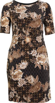 Connected Apparel Print Shirred Dress