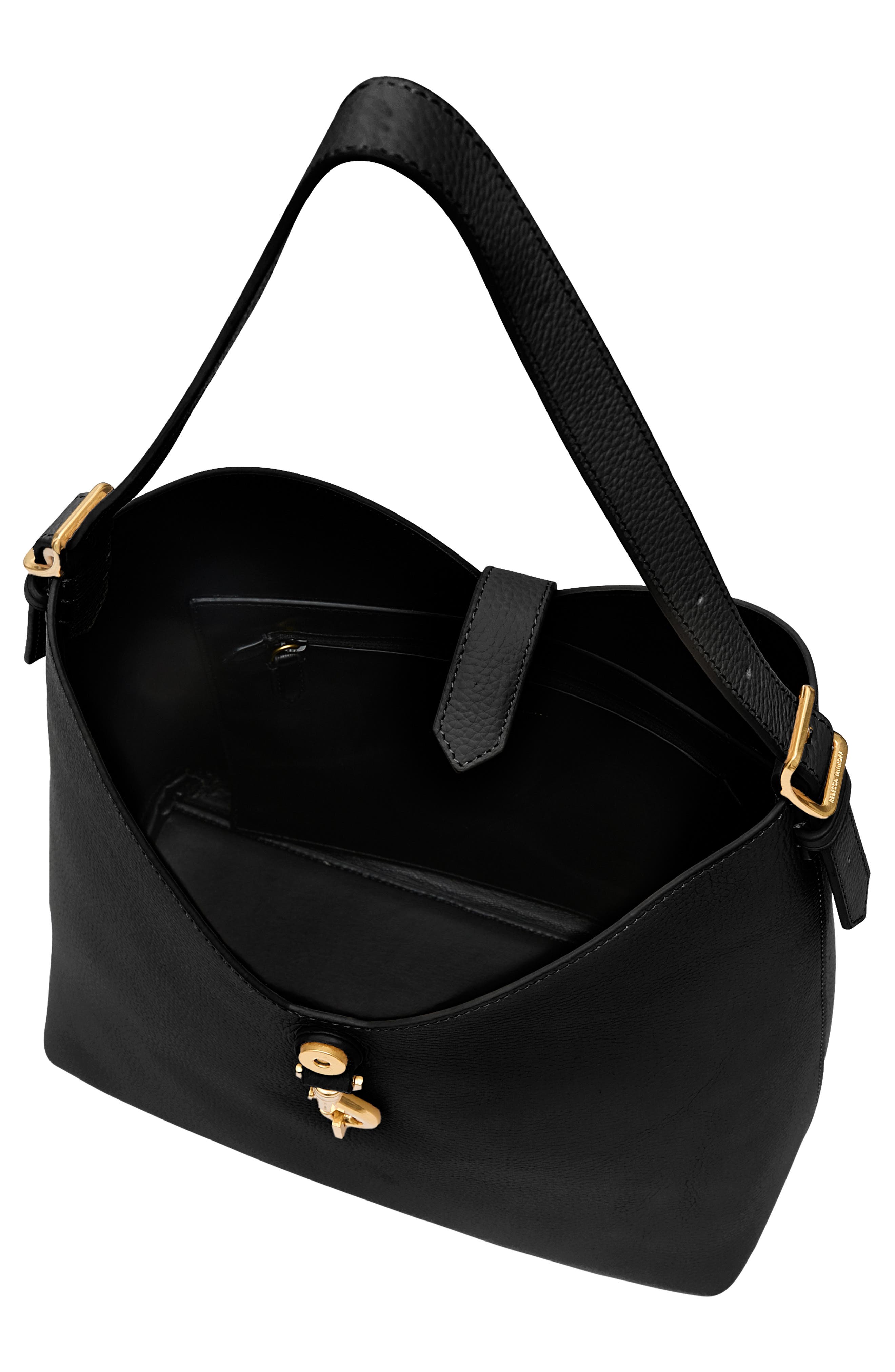Rebecca Minkoff Mini Megan Leather Hobo Bag, Alternate, color, Black