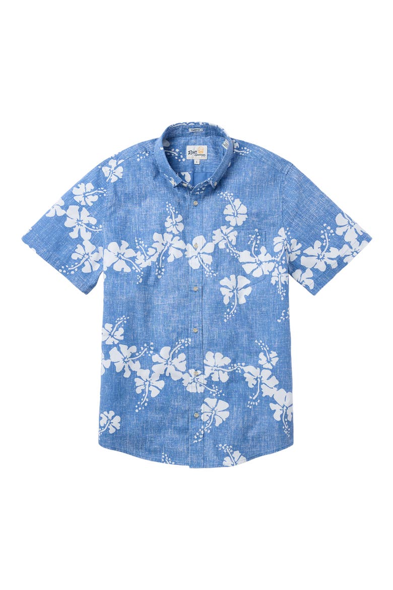 50th State Flower Tailored Fit Floral Button-Down Shirt, Main, color, DENIM