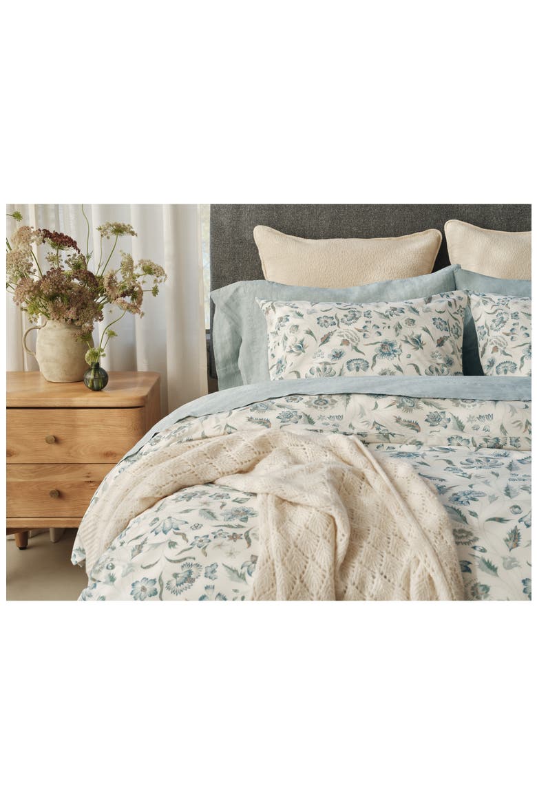 Viola Print Organic Cotton Duvet Cover, Alternate, color, UNDYED/ CERULEAN