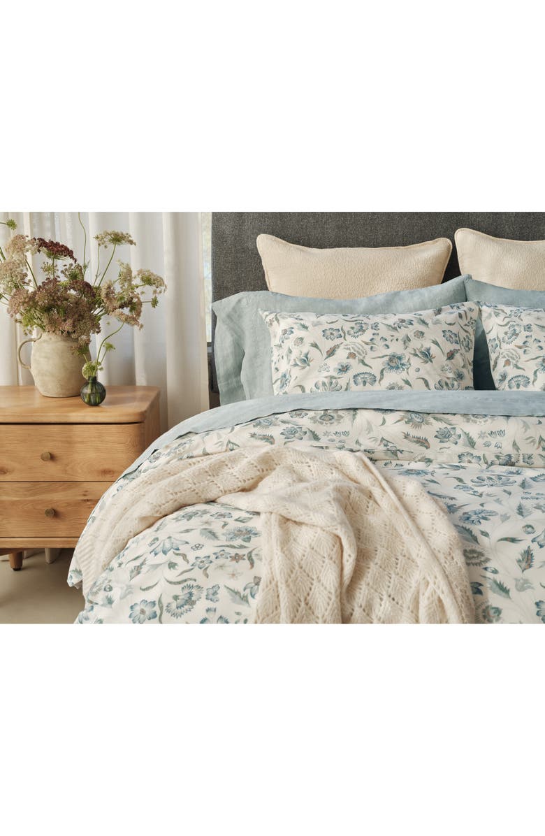 Coyuchi Viola Print Organic Cotton Duvet Cover, Alternate, color, Undyed/ Cerulean