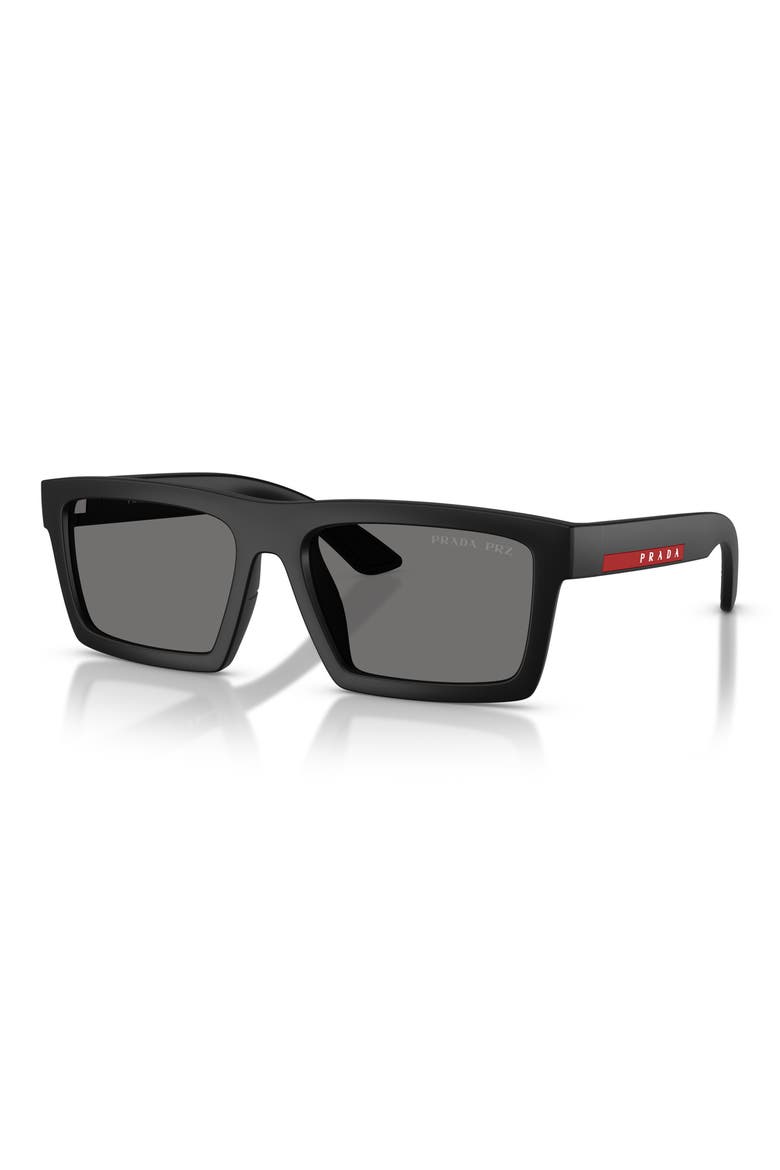 58mm Polarized Rectangular Sunglasses, Alternate, color, MATTE BLACK