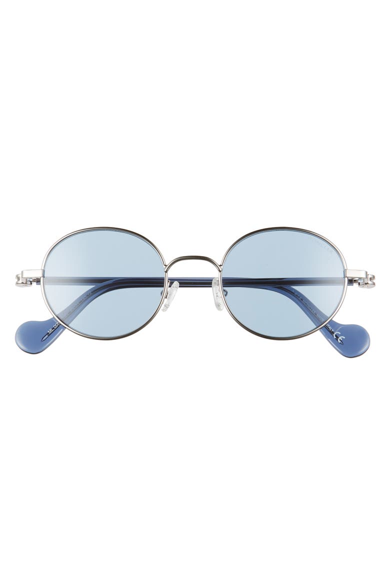 49mm Round Metal Sunglasses, Alternate, color, SHINY LIGHT RUTHENIUM/ BLUE