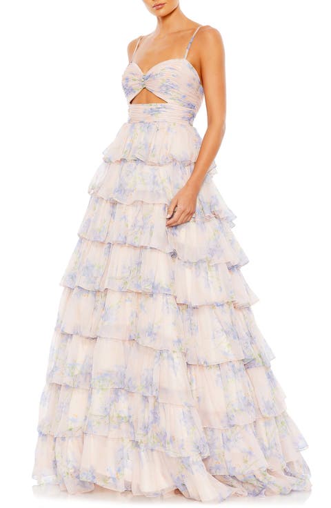 Floral Cut Out Ruffle Layered Gown