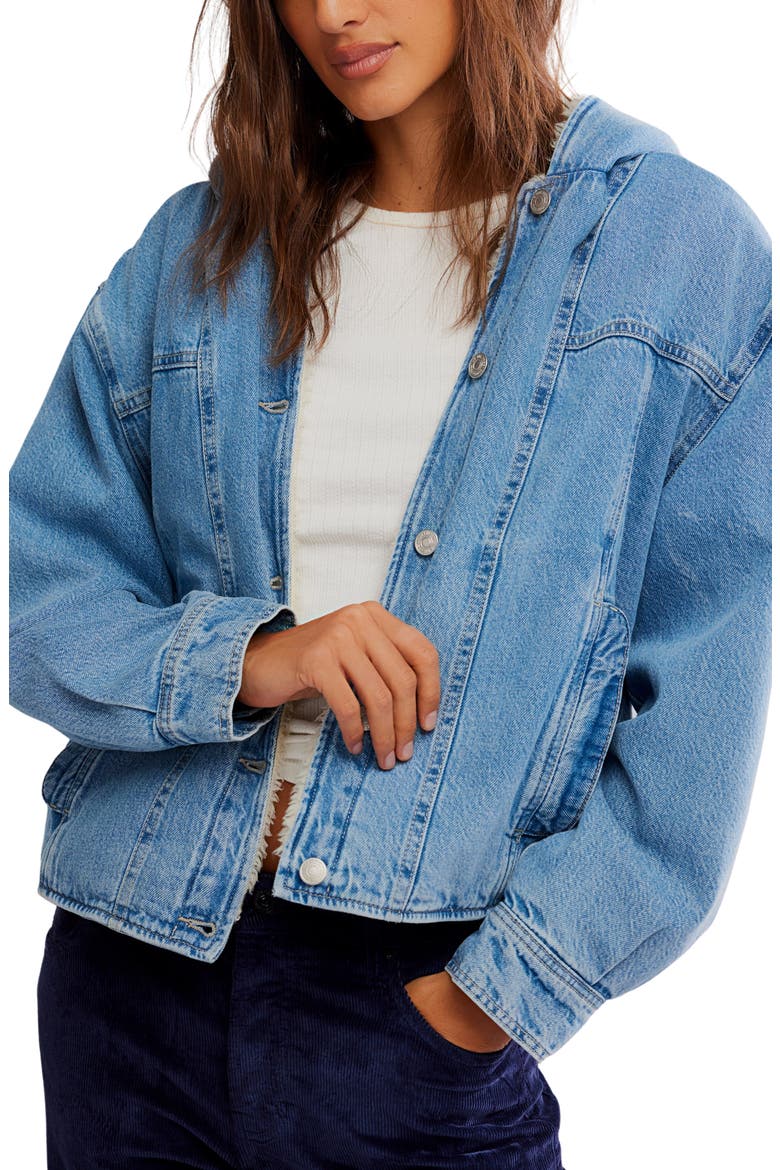 We the Free Asher Faux Shearling Lined Denim Jacket, Main, color, SNOWDRIFT WASH