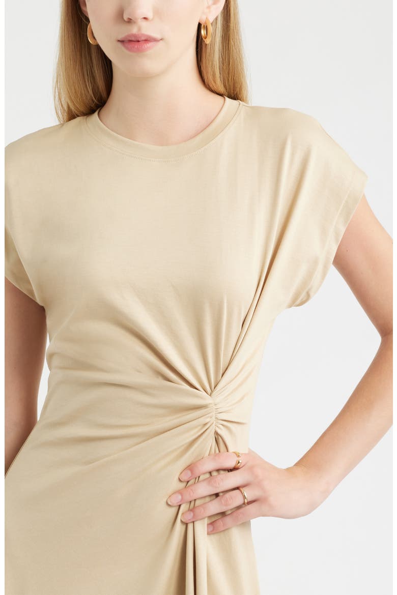 Crew Neck Side Twist Midi T-Shirt Dress, Alternate, color, TAN SAFARI