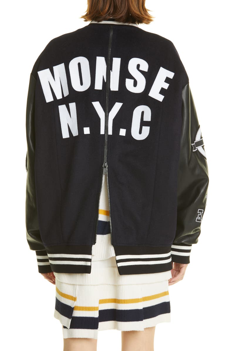 MONSE Oversize Double Face Wool Blend Letterman Jacket, Alternate, color, 