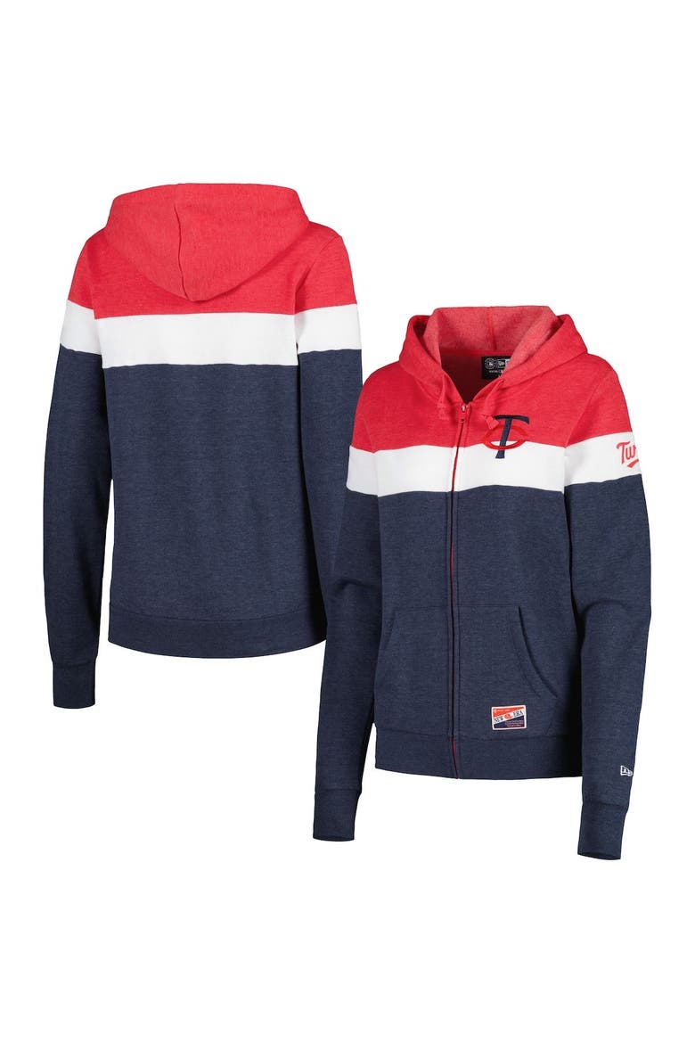 Women's New Era Heather Navy Minnesota Twins Colorblock Full-Zip Hoodie Jacket, Alternate, color, Heather Navy