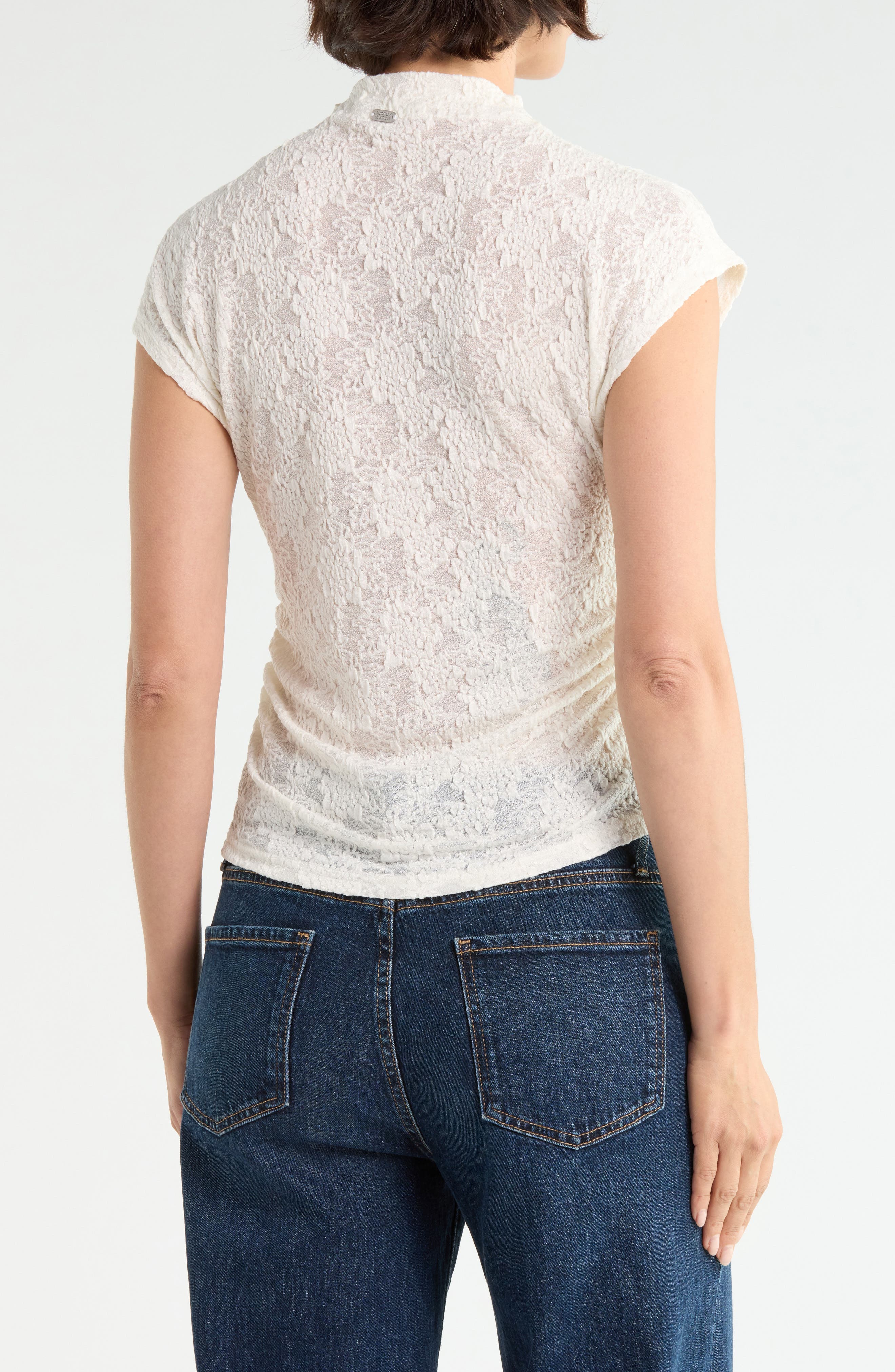 Scotch & Soda Cap Sleeve Dolman Mock Neck Lace Top (Women