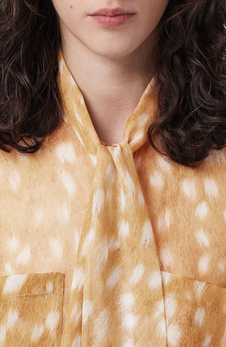 Burberry Ruby Deer Print Bow Silk Chiffon Blouse, Alternate, color,