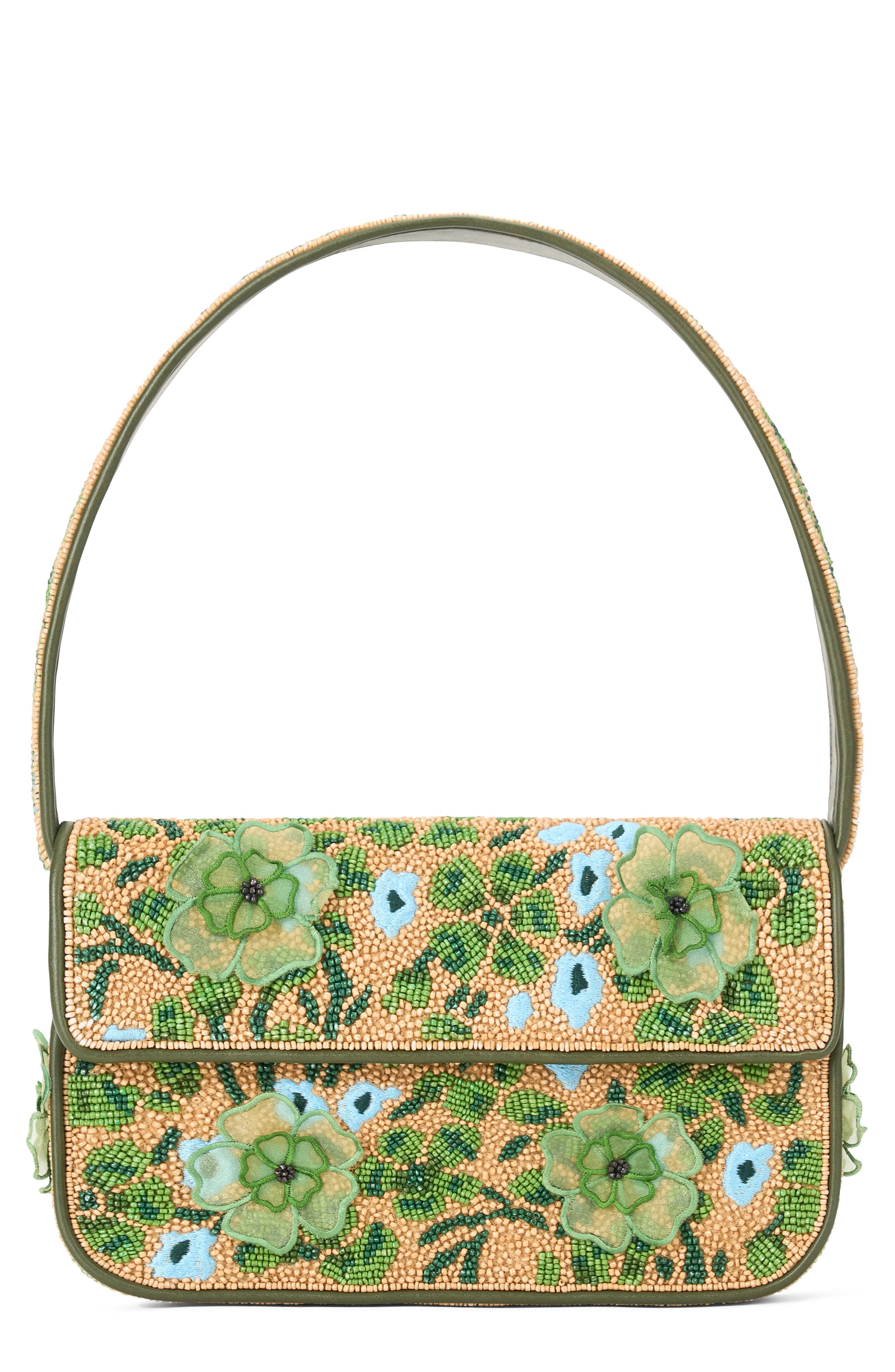 STAUD Tommy Beaded Shoulder Bag, Main, color, Moss Floral Tapestry