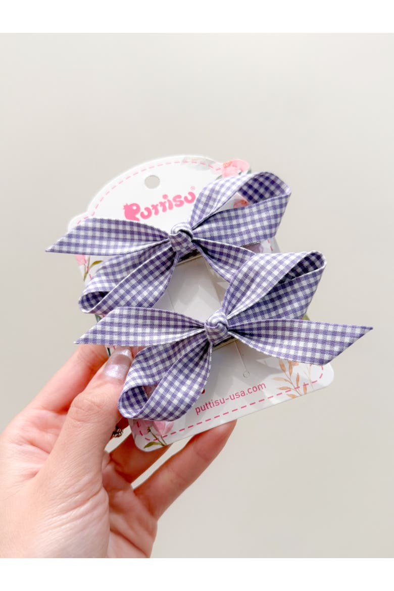 2pc Bow Clip Set, Alternate, color, Violet Gingham