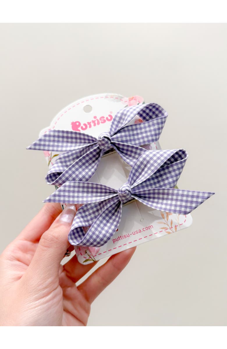 Puttisu 2pc Bow Clip Set, Alternate, color, Violet Gingham