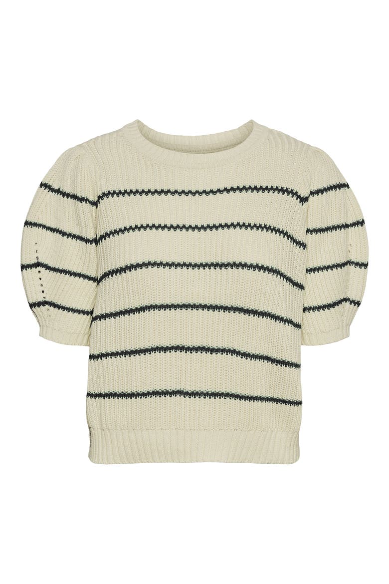Stripe Puff Sleeve Crewneck Sweater, Alternate, color, BIRCH/ BLACK STRIPE