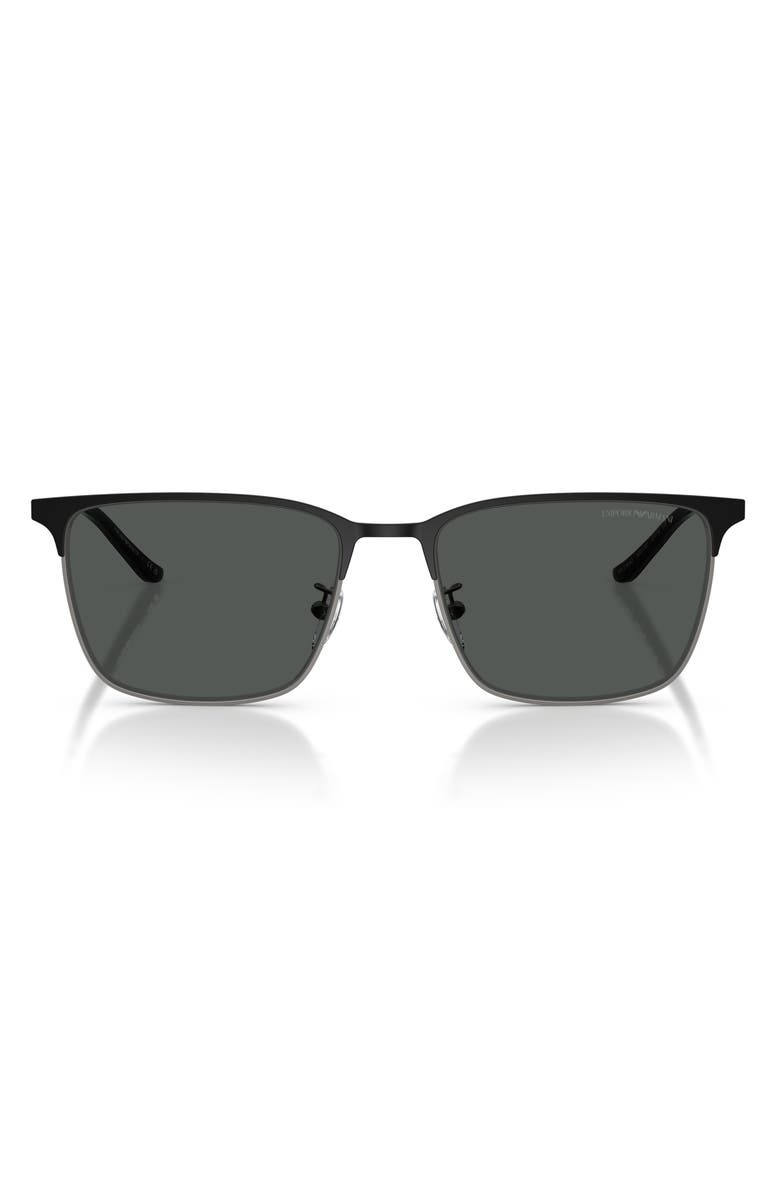 Emporio Armani 57mm Rectangular Sunglasses, Main, color, Gunmetal / Black / Grey