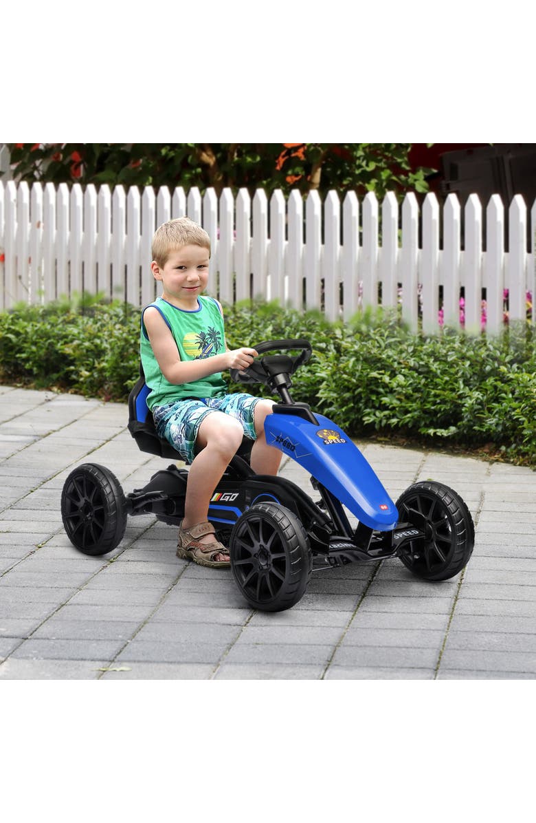 Aosom Kids Pedal Go Kart with Adjustable Seat Swing Axle Handbrake Shock Absorbing Wheels, Alternate, color, Blue