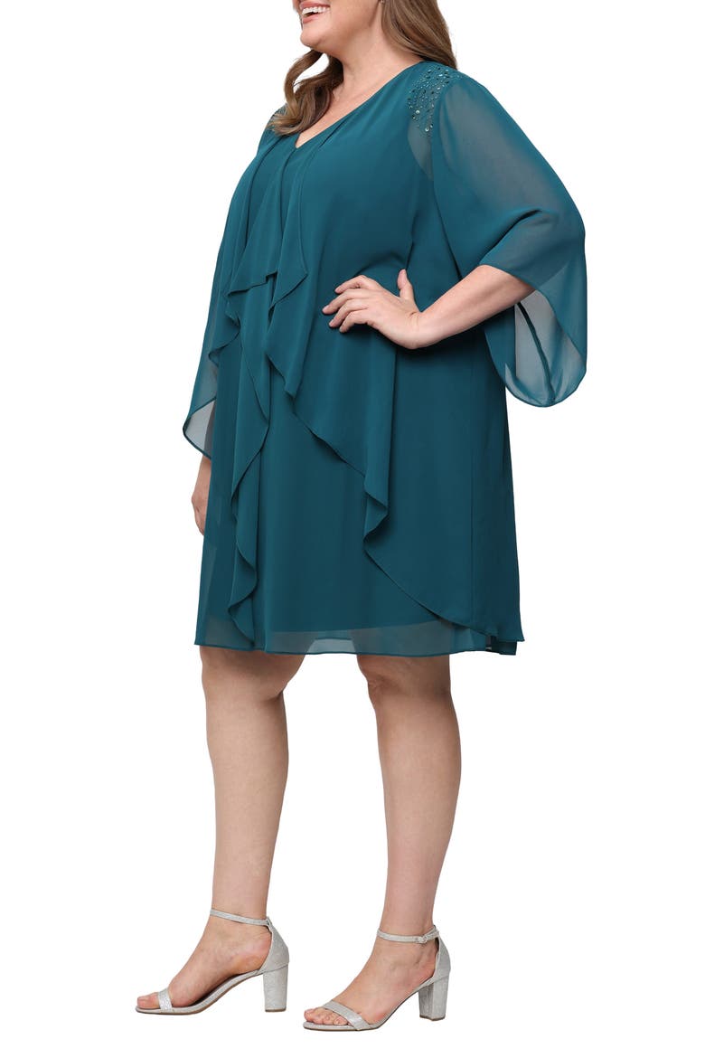 Chiffon Sleeveless Dress with Beaded Jacket, Alternate, color, MALLARD