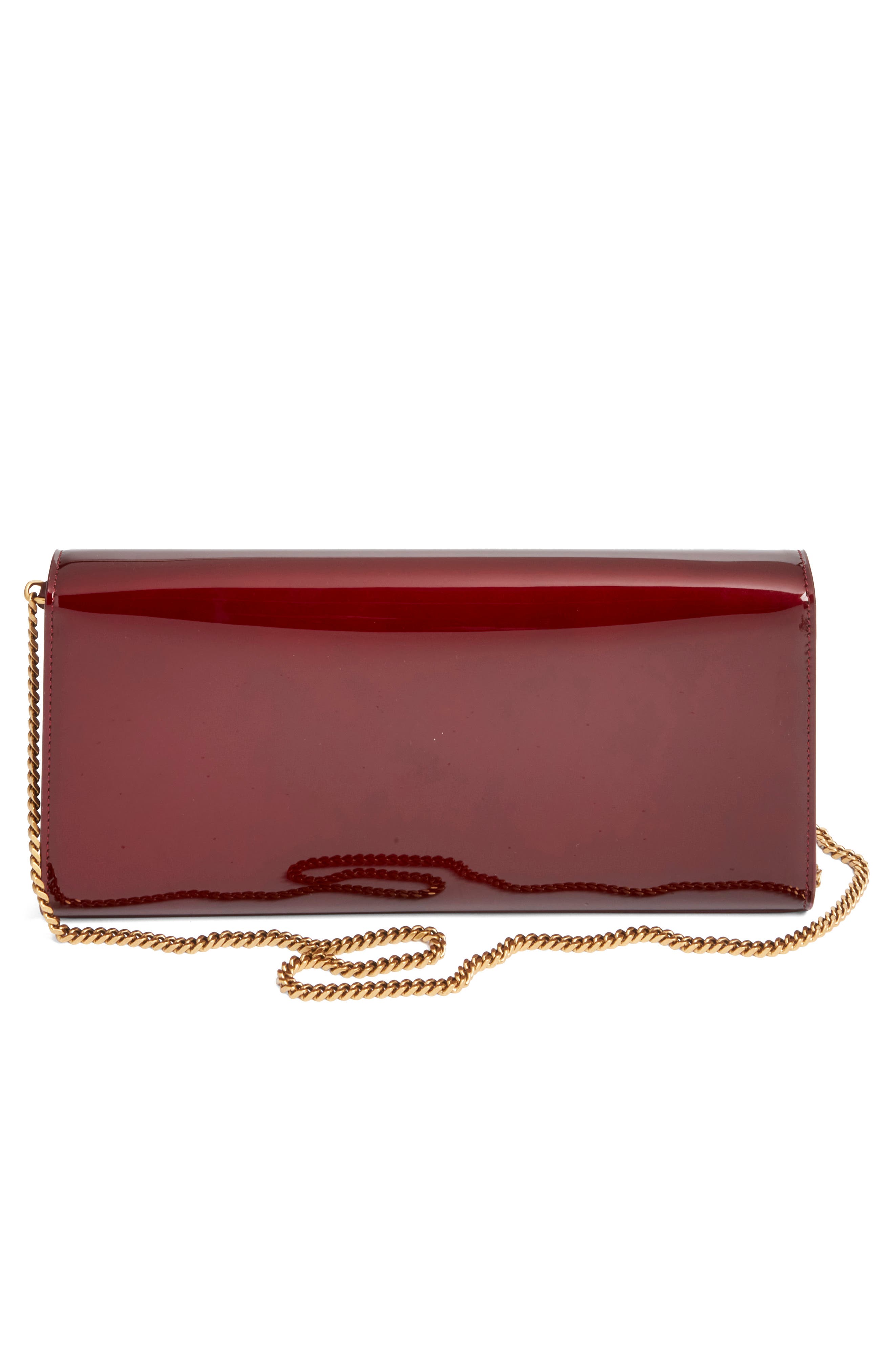 Saint Laurent Kate Patent Leather Clutch on a Chain, Alternate, color, Gloss Burgundy