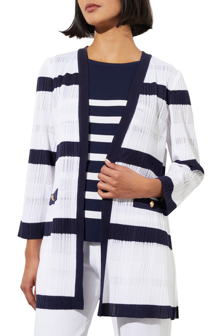 Rib Stripe Sheer Knit Jacket, Main, color, WHITE/ INDIGO