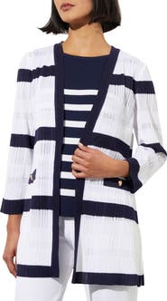 Ming Wang Rib Stripe Sheer Knit Jacket