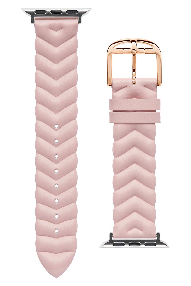 Chevron Leather 20mm Apple Watch® Watchband, Main, color, PINK