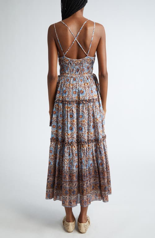 Ulla Johnson Rosa Mixed Print Tiered Cotton Blend Midi Dress In Caspias