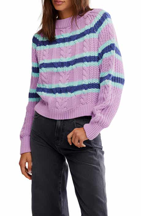 Free People Frankie Stripe Cable Stitch Cotton Sweater