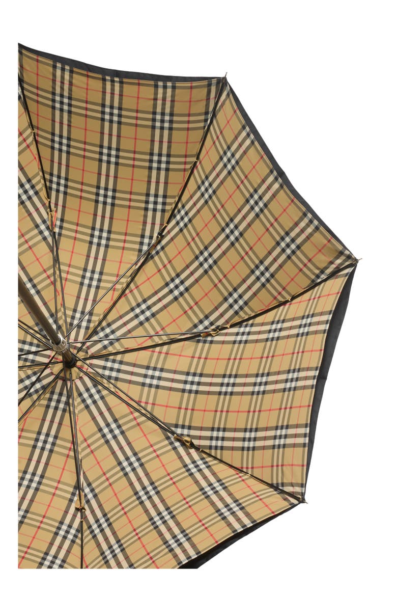 Check-lined Walking Umbrella, Alternate, color, Black/archive beige