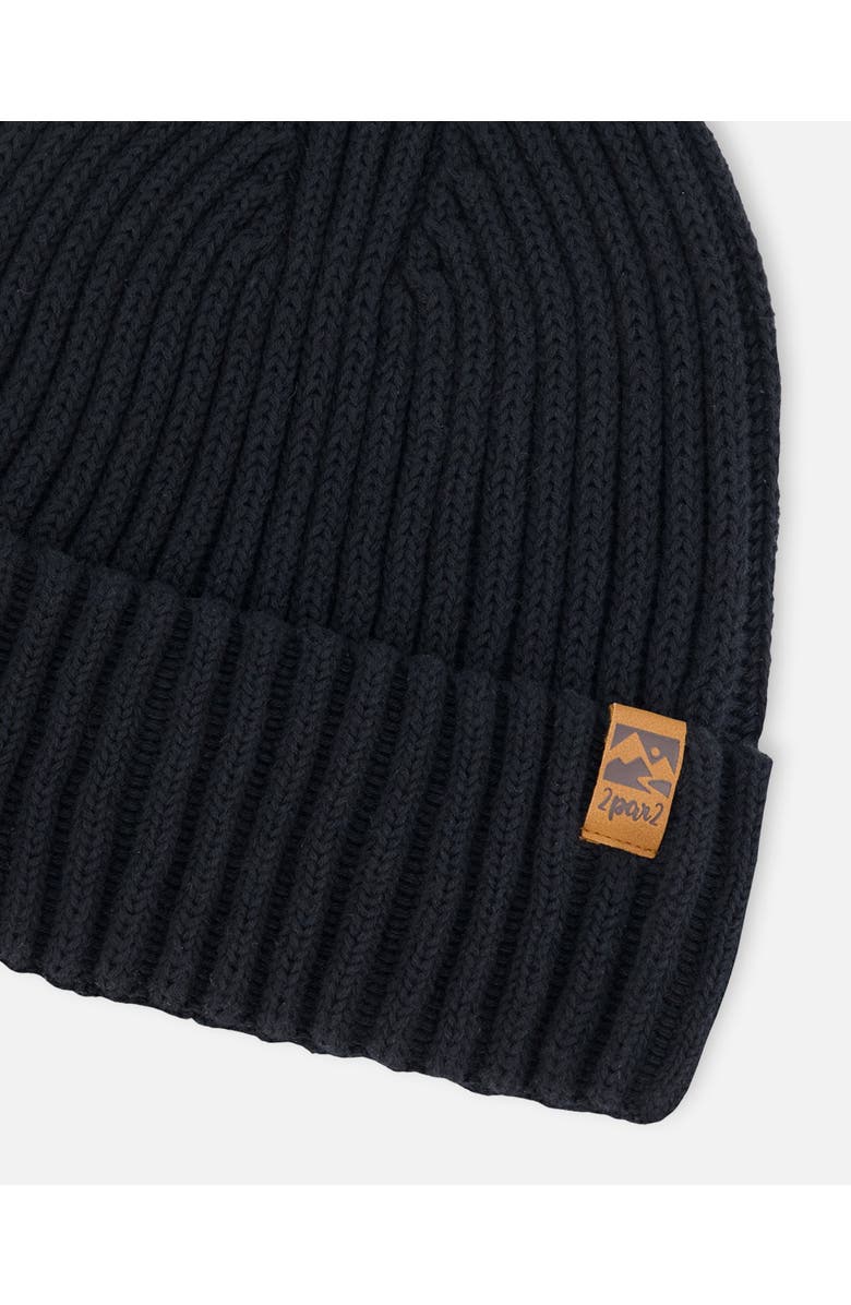 Deux par Deux Kids Unisex Cuffed Knit Hat Black, Alternate, color, 