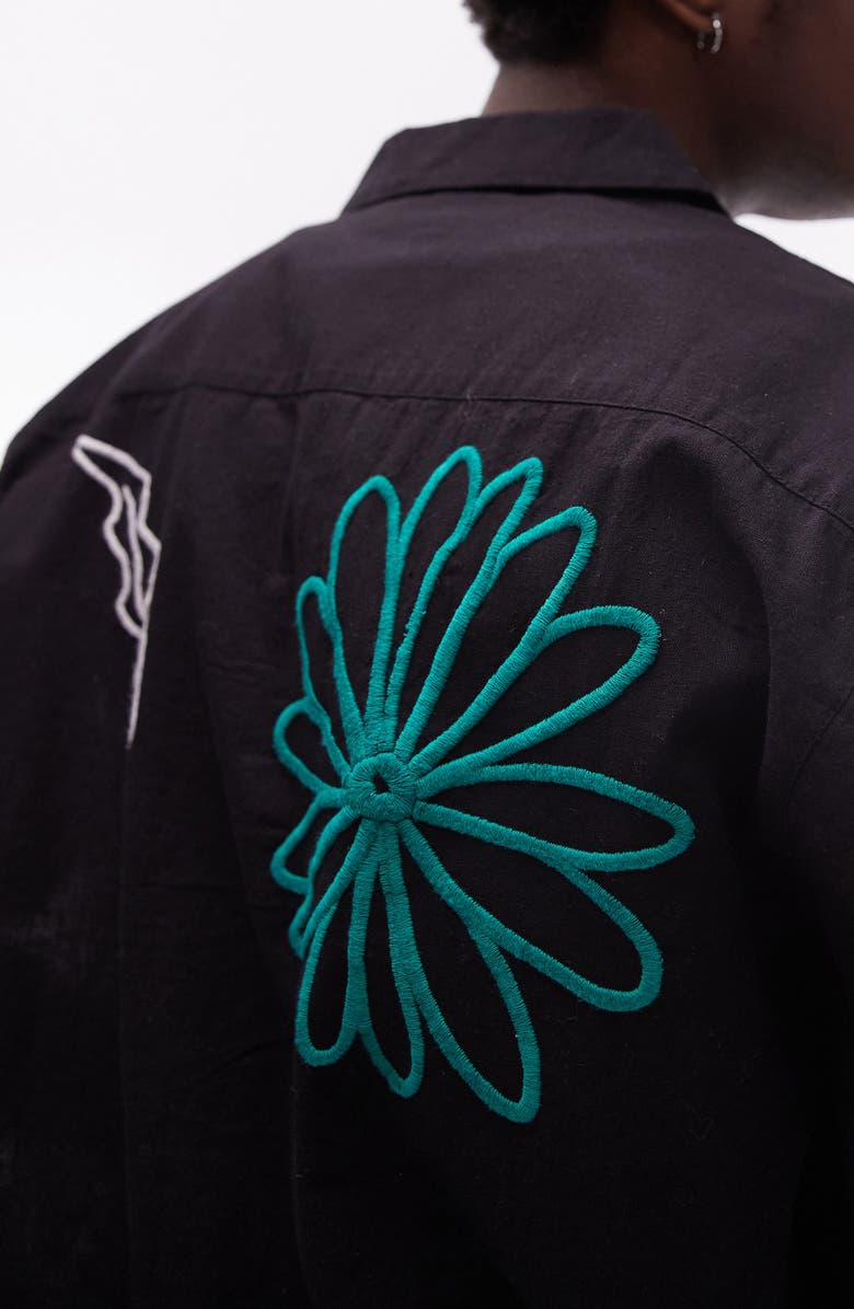 Topman Floral Cotton & Linen Camp Shirt, Alternate, color, 