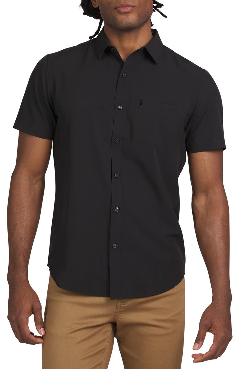 DKNY SPORTSWEAR Lenox Short Sleeve Button-Up Shirt, Main, color, Black