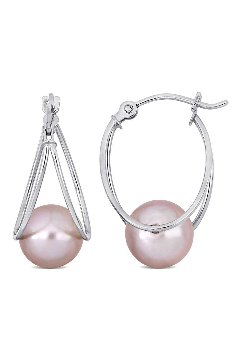 Sterling Silver 8-8.5mm Pink Cultured Freshwater Pearl Drop Earrings, Main, color, PINK