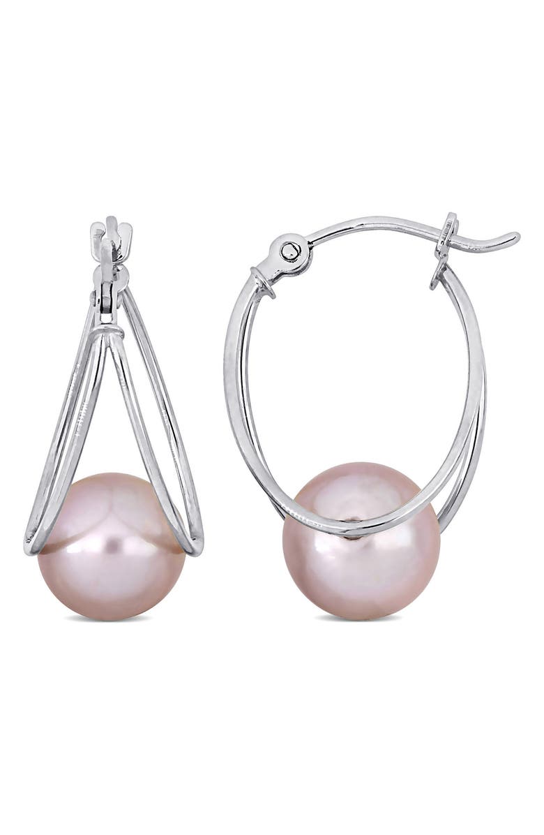 DELMAR Sterling Silver 8-8.5mm Pink Cultured Freshwater Pearl Drop Earrings, Main, color, Pink