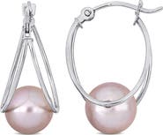 DELMAR Sterling Silver 8-8.5mm Pink Cultured Freshwater Pearl Drop Earrings