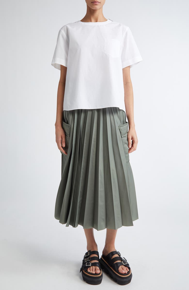 Sacai Mixed Media Poplin & Chiffon Top, Alternate, color, Off White 151