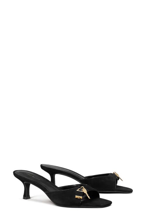 Tory Burch Lock Kitten Heel Sandal In Perfect Black/silver