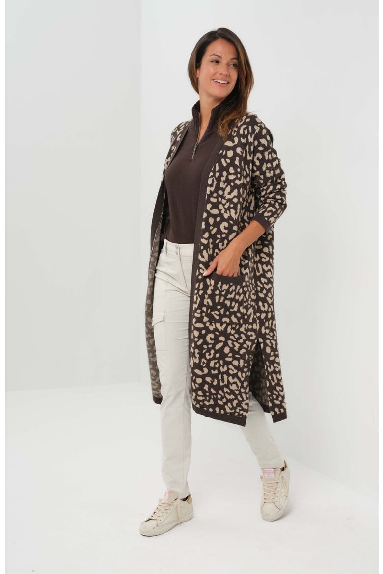 Zendaya Long Duster Cardigan, Alternate, color, Urban Jungle/Latte & Espresso
