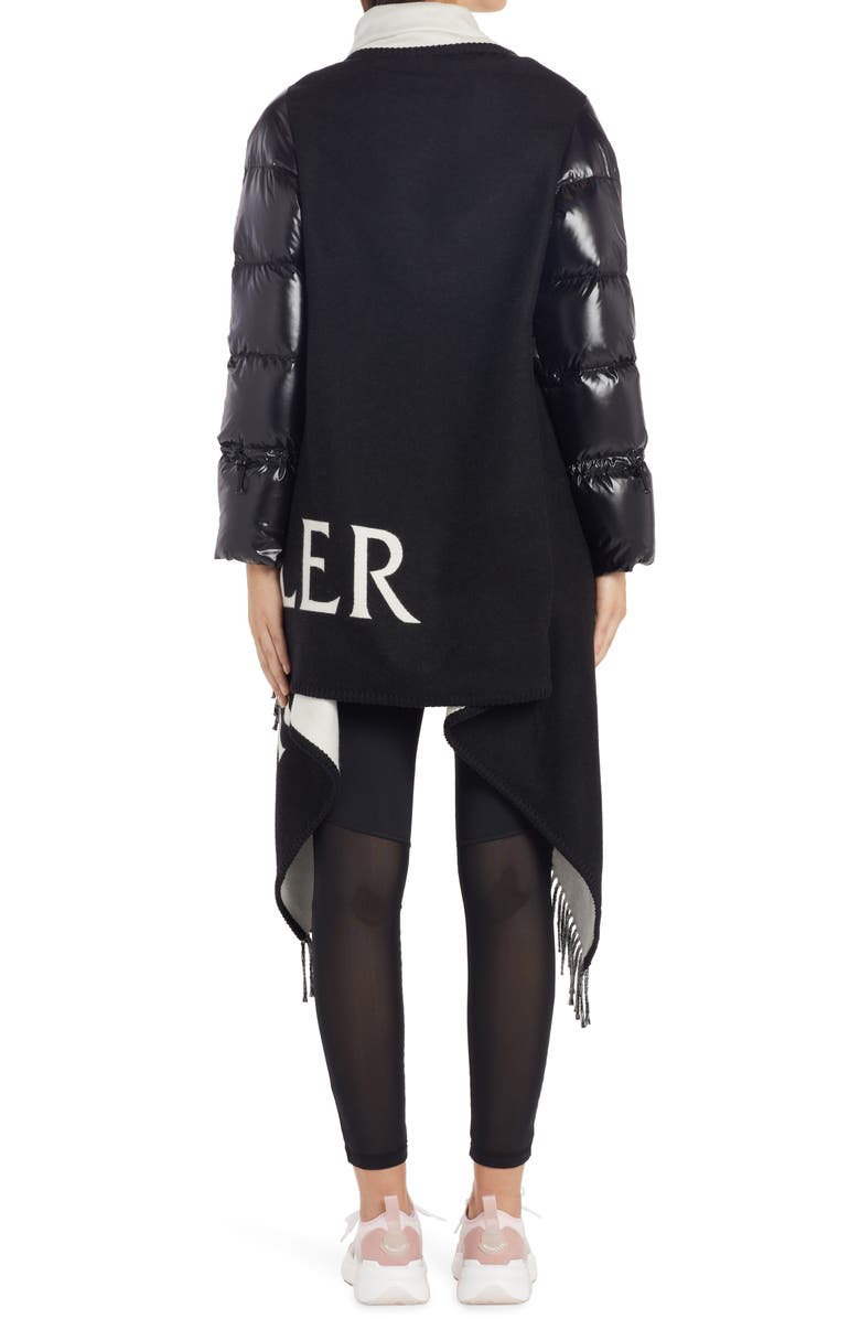 Moncler Logo Down Sleeve Wool Cape, Alternate, color, 