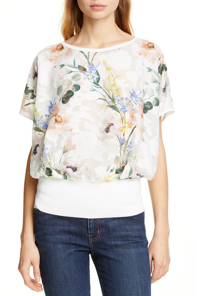 Eltiee Elegance Blouson Top, Main, color, WHITE