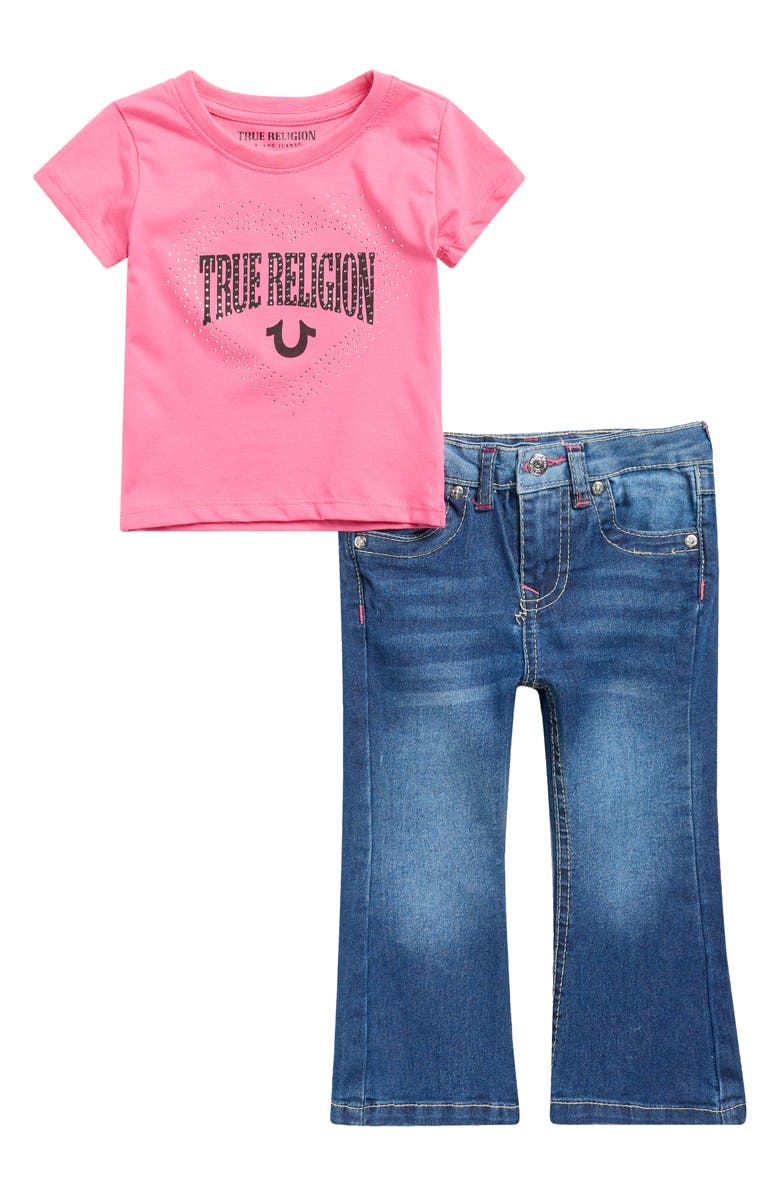 True Religion Kids' Graphic T-Shirt & Flare Leg Jeans Set, Main, color, 