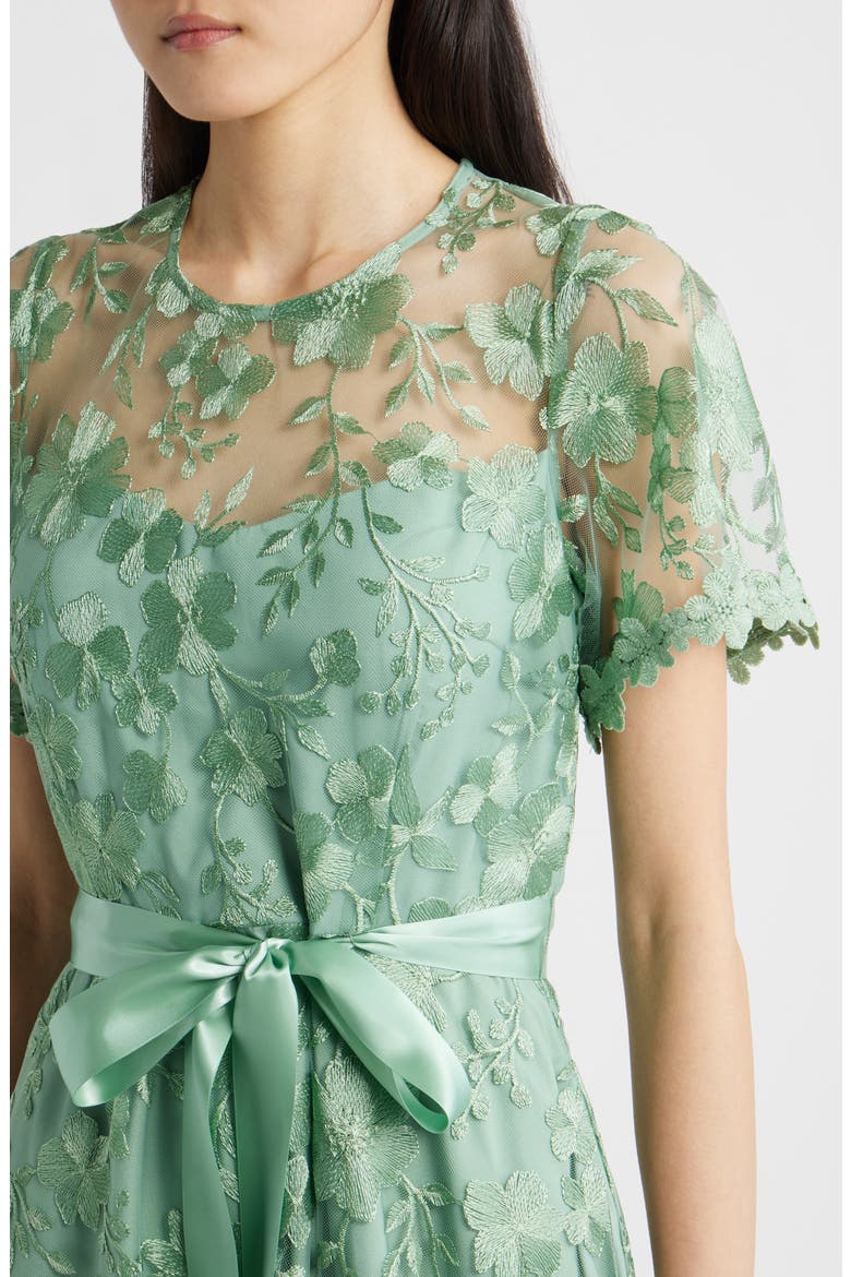 Floral Embroidery Short Sleeve Gown, Alternate, color, SAGE