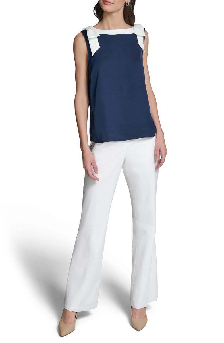 KARL LAGERFELD PARIS Bow Shoulder Top, Alternate, color, Naval Academy