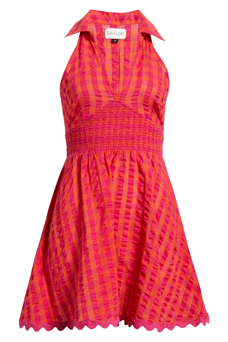 Quinnen Texture Smocked Fit & Flare Minidress, Alternate, color, PINK/ ORANGE
