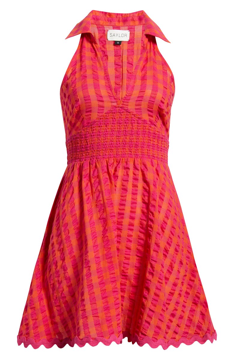 Saylor Quinnen Texture Smocked Fit & Flare Minidress, Alternate, color, Pink/ Orange