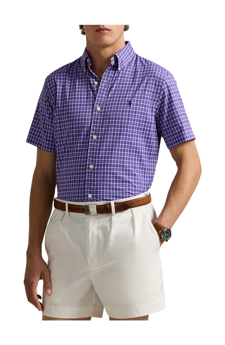 Polo Ralph Lauren Big & Tall Performance Twill Sport Shirt, Main, color, Purple White Multi