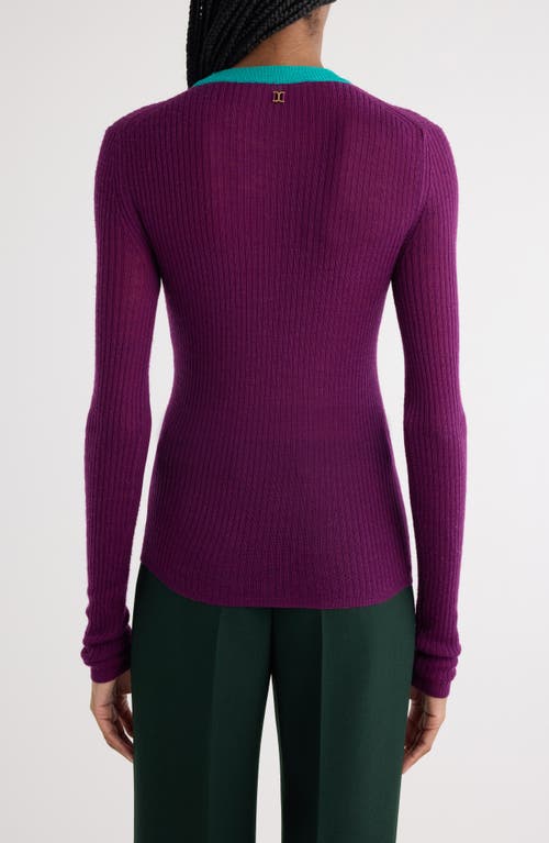 Chloé Contrast Collar Wool Rib Sweater In Sparkling Purple