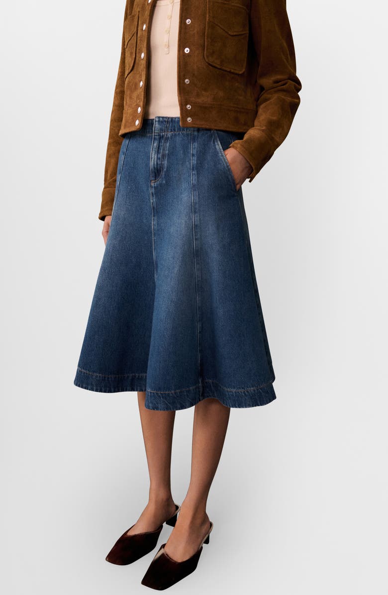 MANGO Paneled Flared Denim Skirt, Alternate, color, 