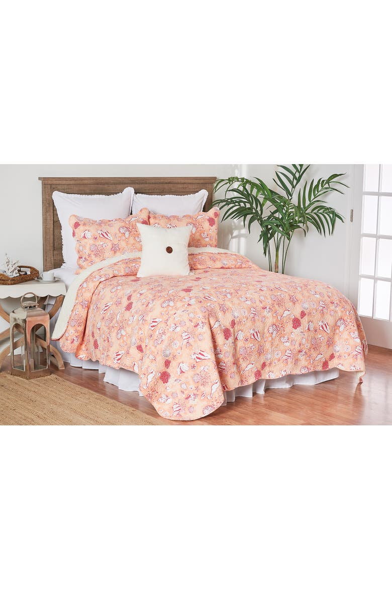Lagoon Peach Cotton Quilt Set  - Reversible and Machine Washable, Main, color, Pink