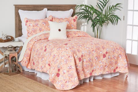 Lagoon Peach Cotton Quilt Set  - Reversible and Machine Washable