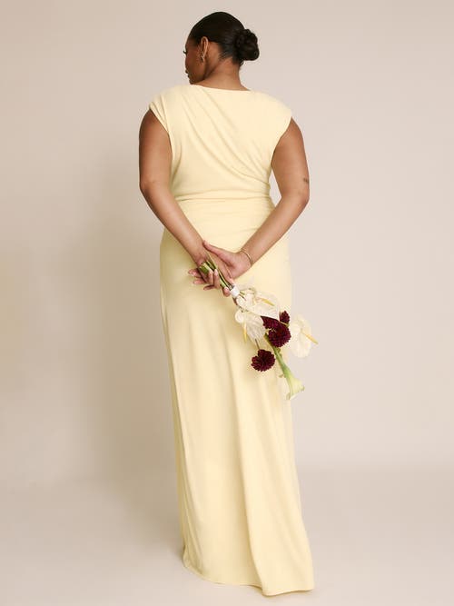 Six Stories Cowl Gathered Short Sleeve Bridesmaid In Yellow